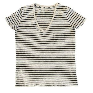 Madewell Striped Whisper Cotton V-Neck Tee, Gray & Navy, Size XS